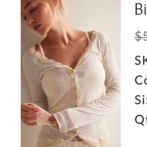 FP big love rib Cami Cream Button Down Lace Top